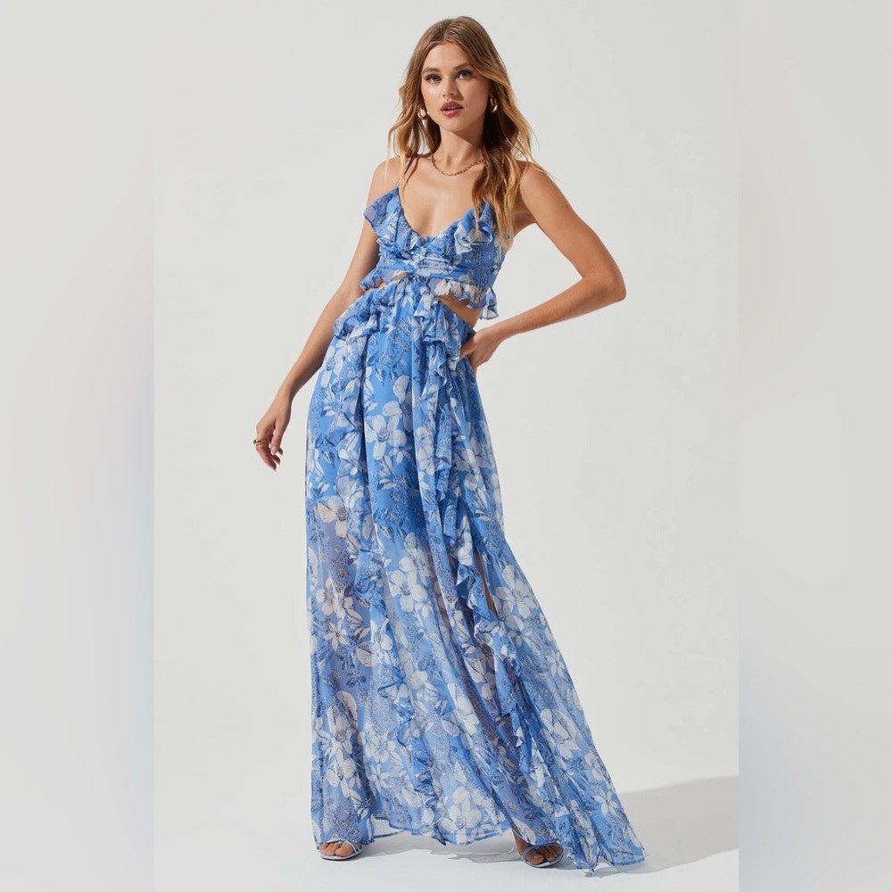 PALACE FLORAL CUTOUT RUFFLE MAXI DRESS ASTR the Label